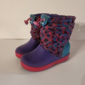 Crocs Kids C10 Purple Blue Pink Leopard Puffer Winter Boots Toddler‎